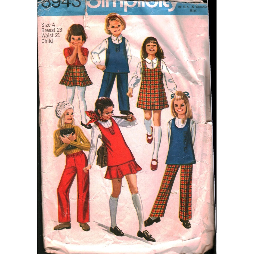 Vintage Simplicity 8943 Sewing Pattern Child Sz 4 Jumper Tunic Skirt Pants‎ 1970